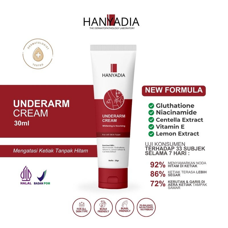 Hanyadia Glowing Underarm Cream / Pencerah & Pemutih Ketiak Dan Selangkangan Aman Untuk Ibu Hamil Da