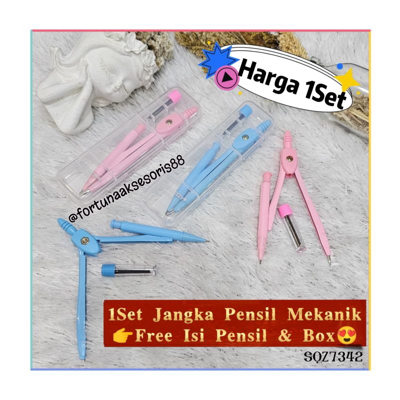 

(FREE ISI PENSIL & BOX) JANGKA PENSIL MEKANIK / JANGKA WARNA PASTEL / JANGKA SEKOLAH / COMPASS PENSIL ROUND GEOMETRY / SQZ7342