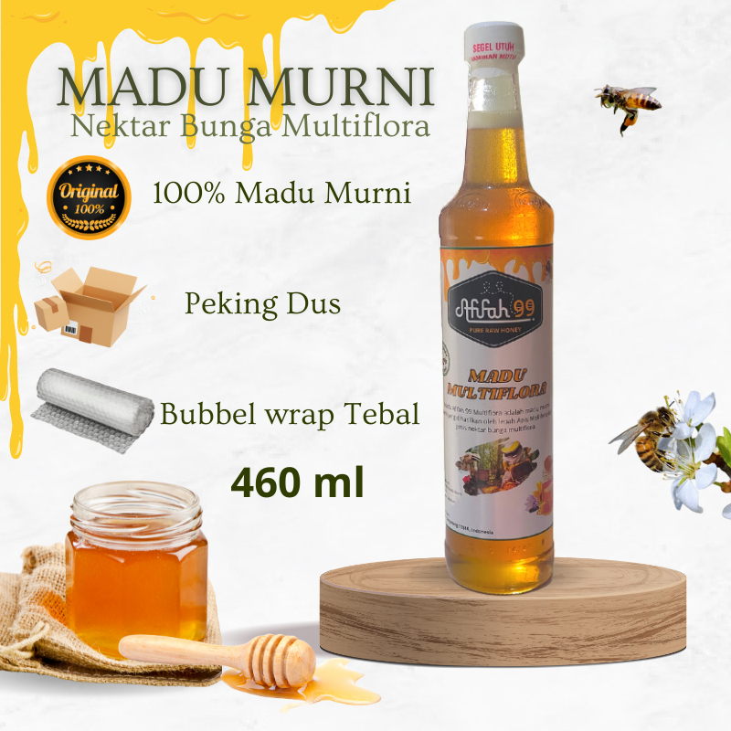 

Madu Murni Afifah 99 (460 ml) Madu Multiflora - Madu Asli Grade A 100% Alami Pure Natural Raw Honey