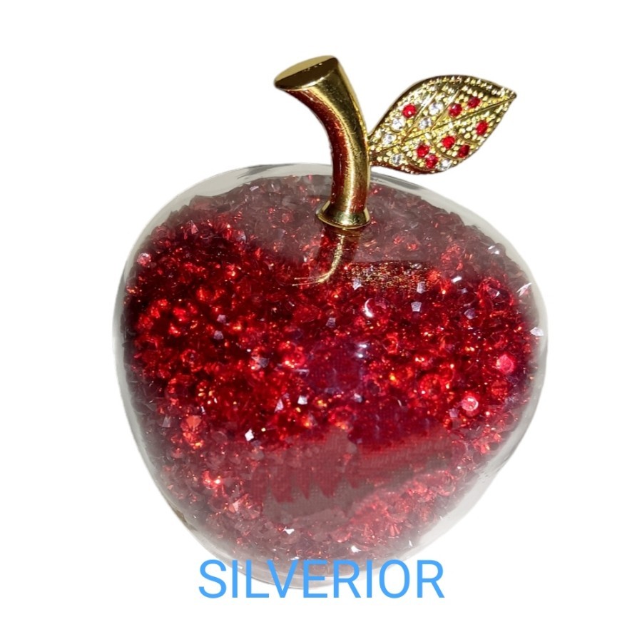 Pajangan hiasan miniatur patung buah apel tiruan kaca kristal apple