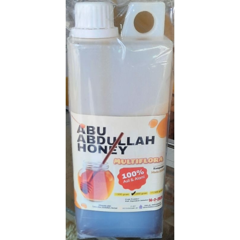 

( 100 % ORI & ALAMI - NO CHEMICAL / SUGAR ) abu abdullah honey / madu bunga tua multiflora/ multi flora propolis royal jelly bee polen +/- 1000 gram