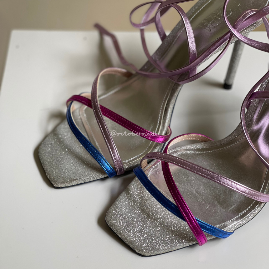 [PRELOVED] Zara Blue Collection Tied Leather Heels in Silver Worn 1x | JUAL RUGI | JUAL CEPAT