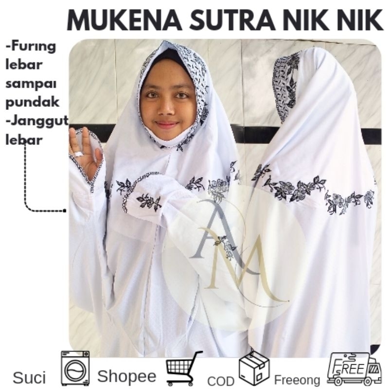 MUKENA BORDIR HALUS BAHAN SUTRA NIK NIK UKURAN REMAJA MODEL TERUSAN / LAJURAN FURING LEBAR SAMPAI PU