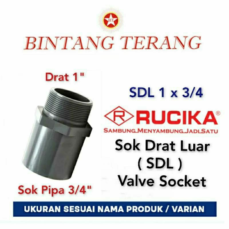 Sok Drat Luar 1 x 3/4 Rucika / SDL 1 x 3/4" Rucika / Soket drat luar / Sock Drat Luar PVC