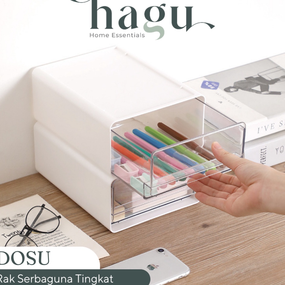HAGUDOSU Penyimpanan Tingkat Meja Estetis Rak Tingkat Alat Kantor Praktis Laci Tingkat ATK Organiser