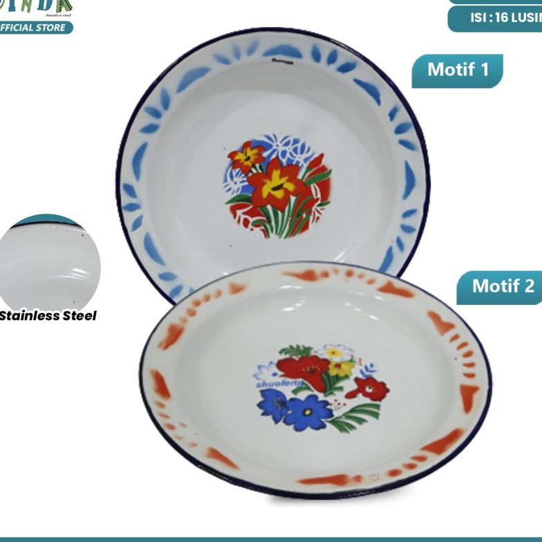 D2289  1 Lusin  Piring Enamel Jadul Motif Bunga  Piring Seng Enamel Ukuran 22cm