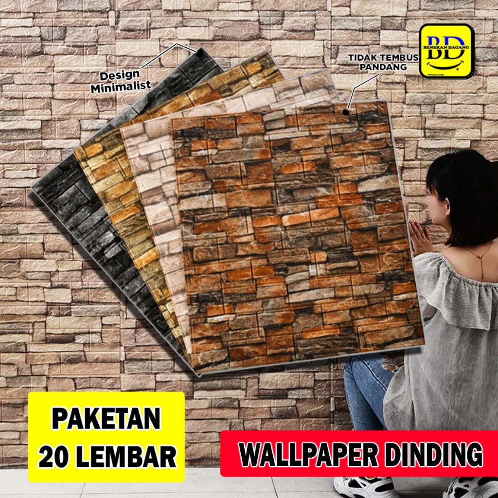 Paket Wallpaper Dinding 3D Isi 20 Lembar Motif Batu Bata Wall Sticker 3D Timbul Brick Foam Batu Alam
