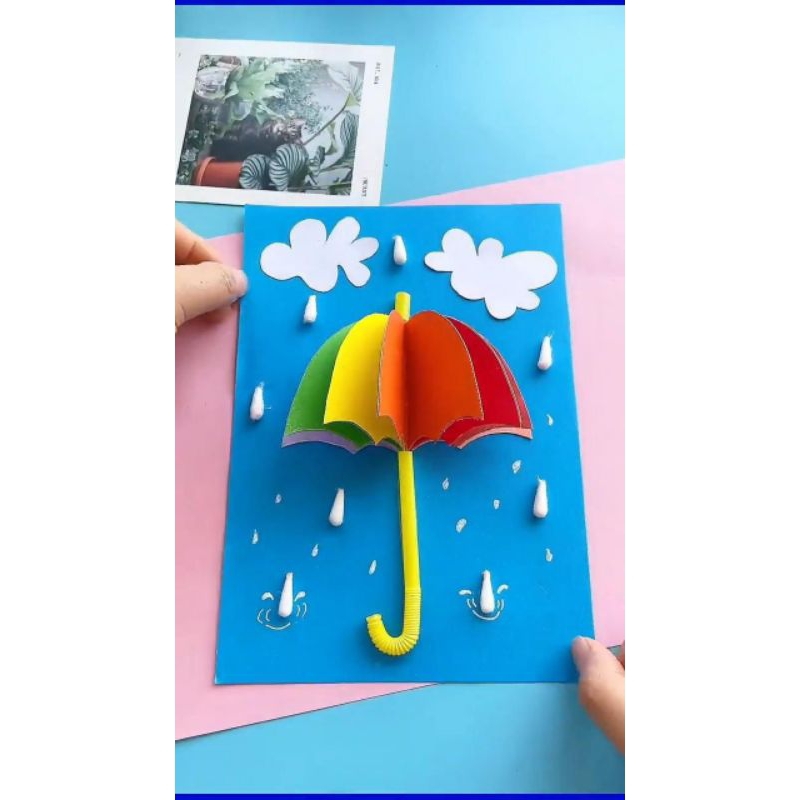 

kerajinan tangan sekolah hiasan dari kertas origami bentuk payung warna warni pelangi,/ATK, prakarya sekolah
