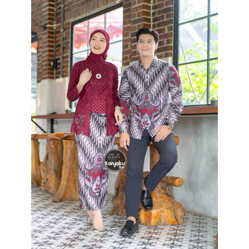 AMYRA COUPLE SET KEBAYA KUTU BARU MAROON