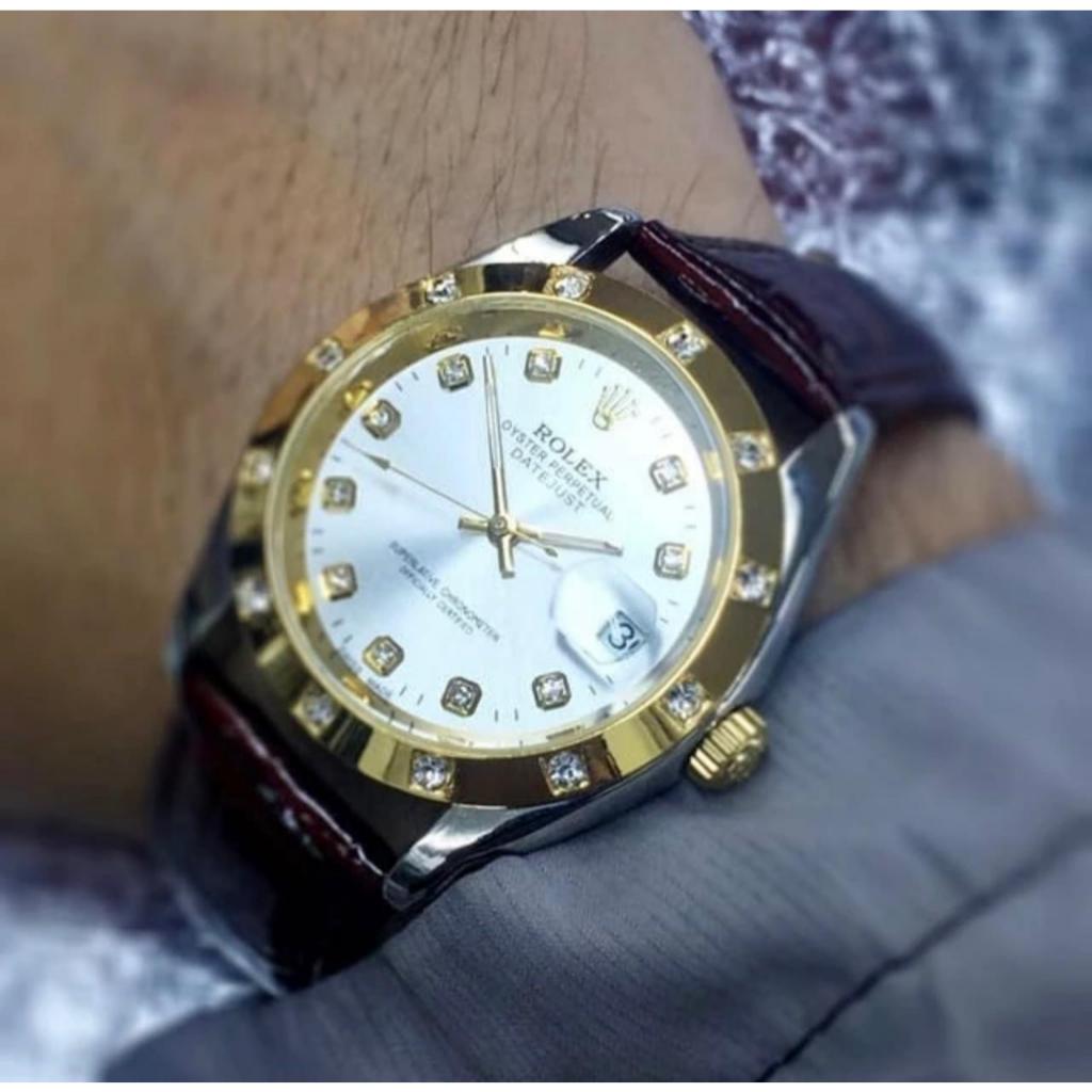 New Item, Jam Tangan Pria Automatic Rolex Tali Kulit Lengkap Box, Rolex Otomatis
