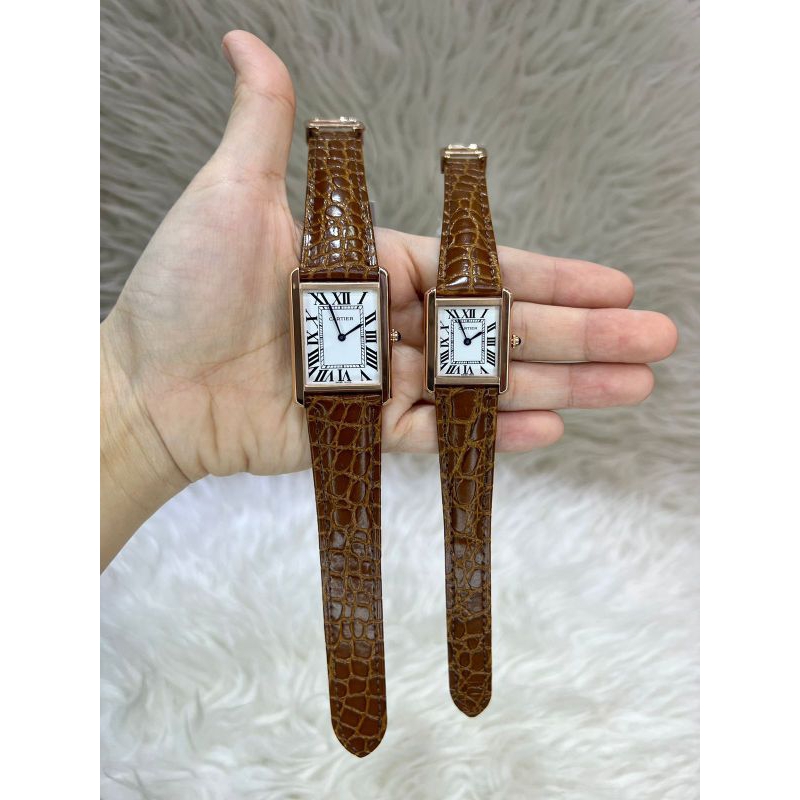 Cartier Tank Solo, Brown Rose Japan Quartz Super Quality Leather Strap #cartier