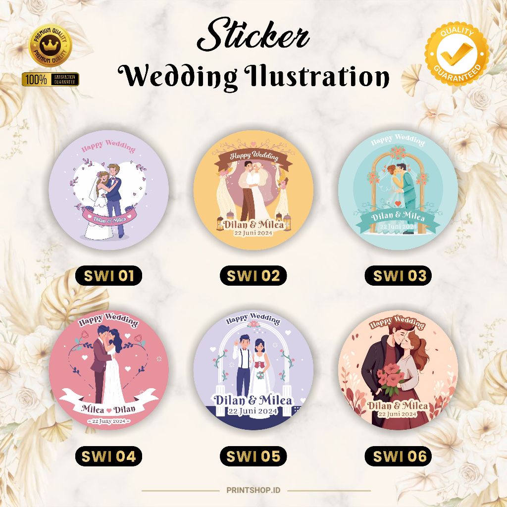 

SWI18 / Stiker Wedding Bulat Custom | Stiker Character Souvenir Pernikahan | Stiker Logo Wedding