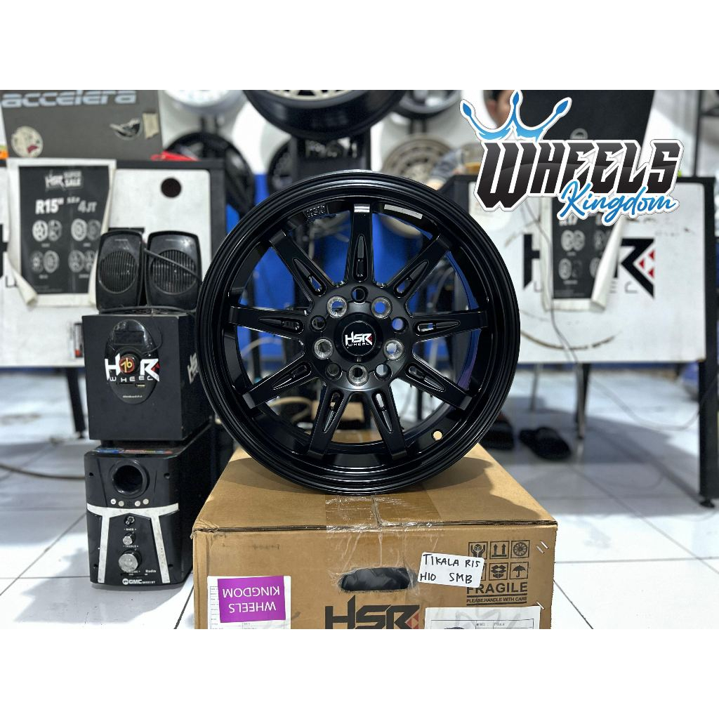 VELG MOBIL R15 HSR TIKALA WARNA HITAM GLOSSY PCD BAUT 5 DOBEL PCD 5X100/114 LEBAR 6,5 RATA