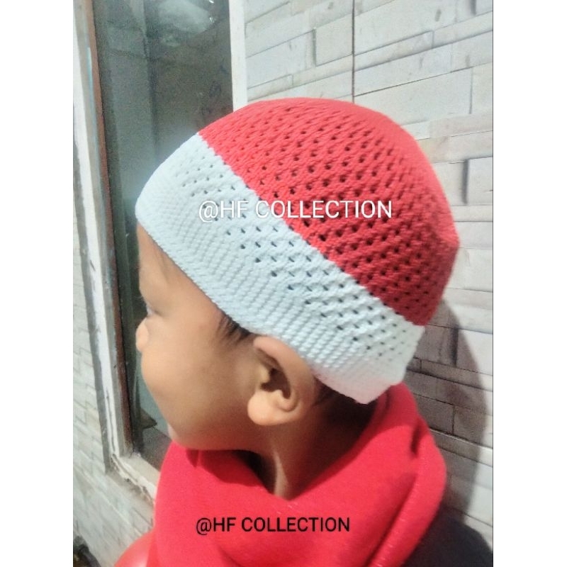 PECI RAJUT ANAK MERAH PUTIH | BAHAN POLYSTER NYAMAN |PECI HAJI ANAK