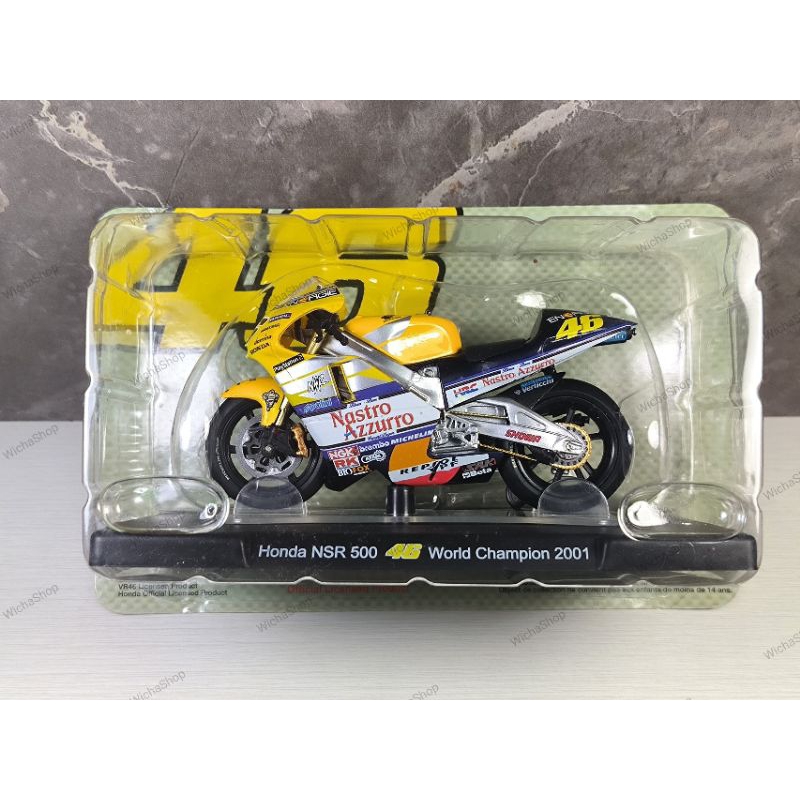 Diecast Miniatur Motor Valentino Rossi Honda NSR 500 46 World Champion 2001 Leo Models