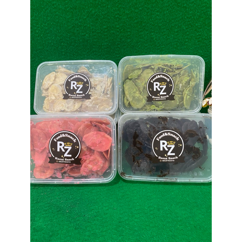 

Keripik Pisang Coklat Lumer Matcha Strowbery Thiramisu - Razza Snack