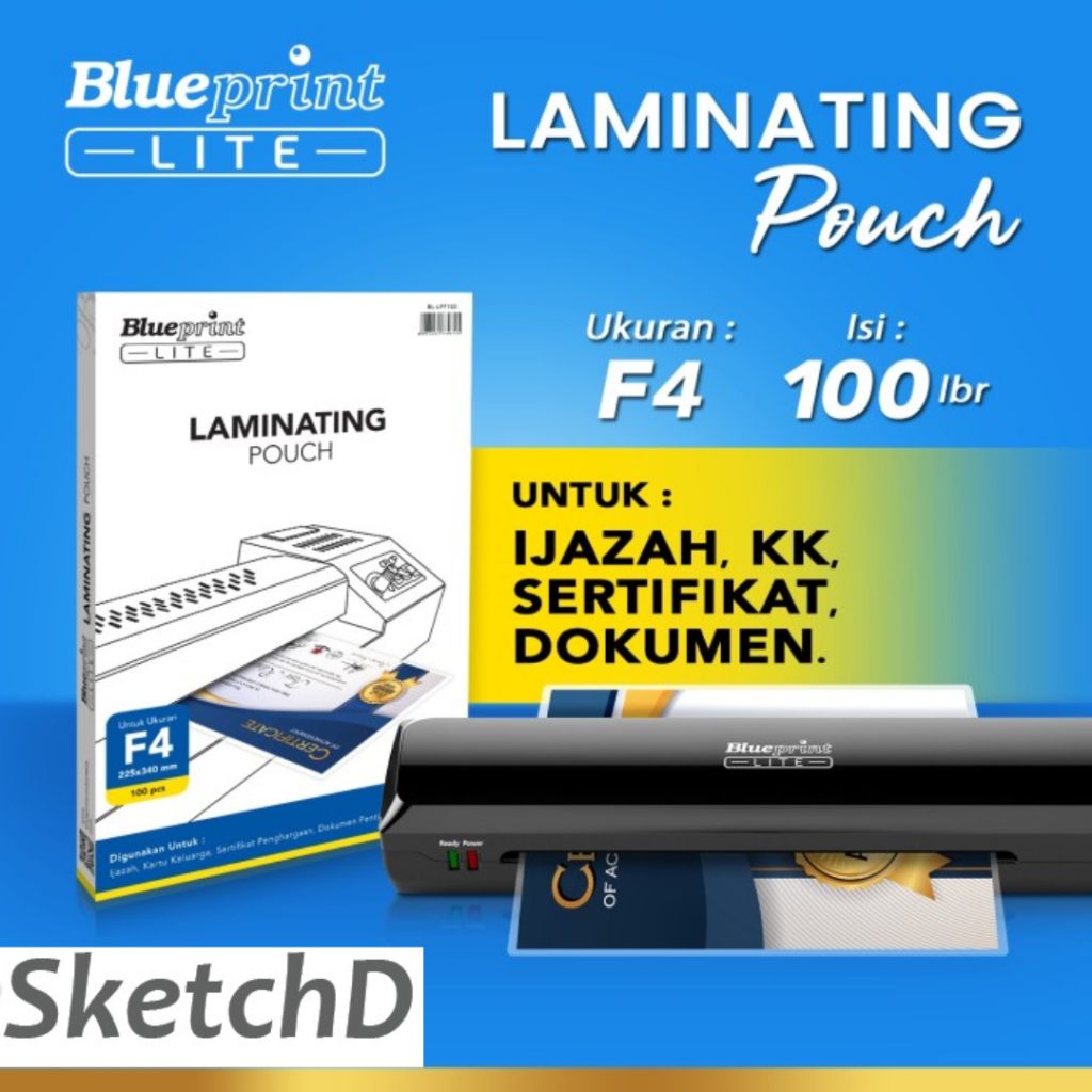 

Plastik Laminating pouch film F4 Blueprint Lite isi 100 pcs 100 micron