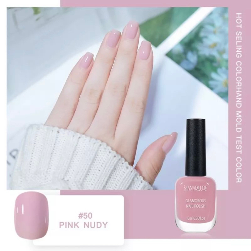 manarllure M50 pink nude soft merah muda kutek kelupas peel off halal nail polish