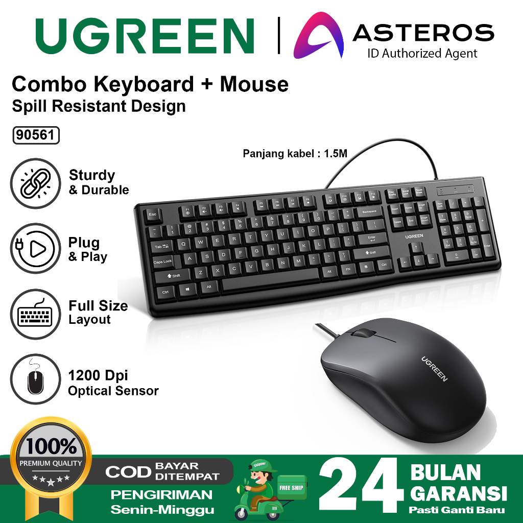UGREEN Keyboard Set Plus Mouse Wired Control USB 1200 DPI