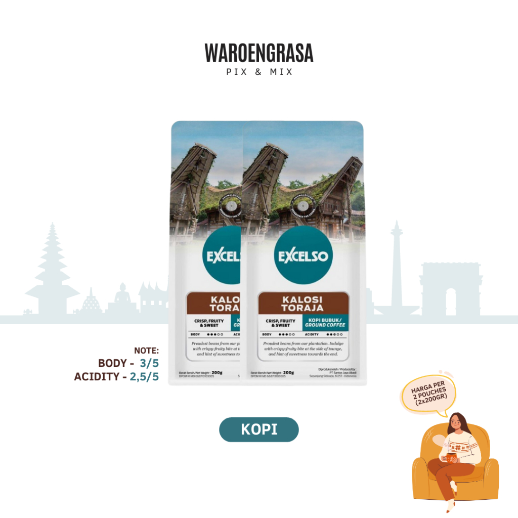 

Excelso Kopi Bubuk - Kalosi Toraja - 200gr - 2 Packs