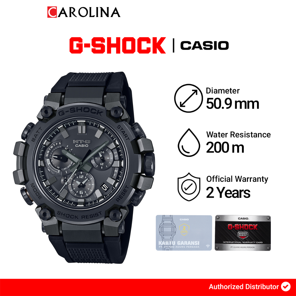 Jam Tangan Pria Casio G-Shock MTG-B3000B-1A Tough Solar Triple G Resist Black Dial Black Resin Band