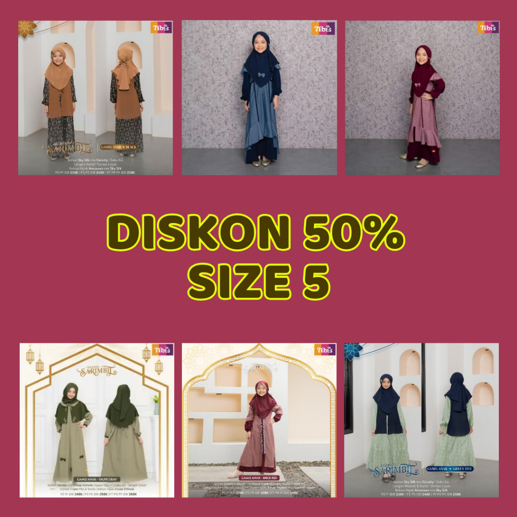 Diskon 50% Baju Muslim Nibras Gamis Anak Set Hijab Usia 5 - 6 Tahun