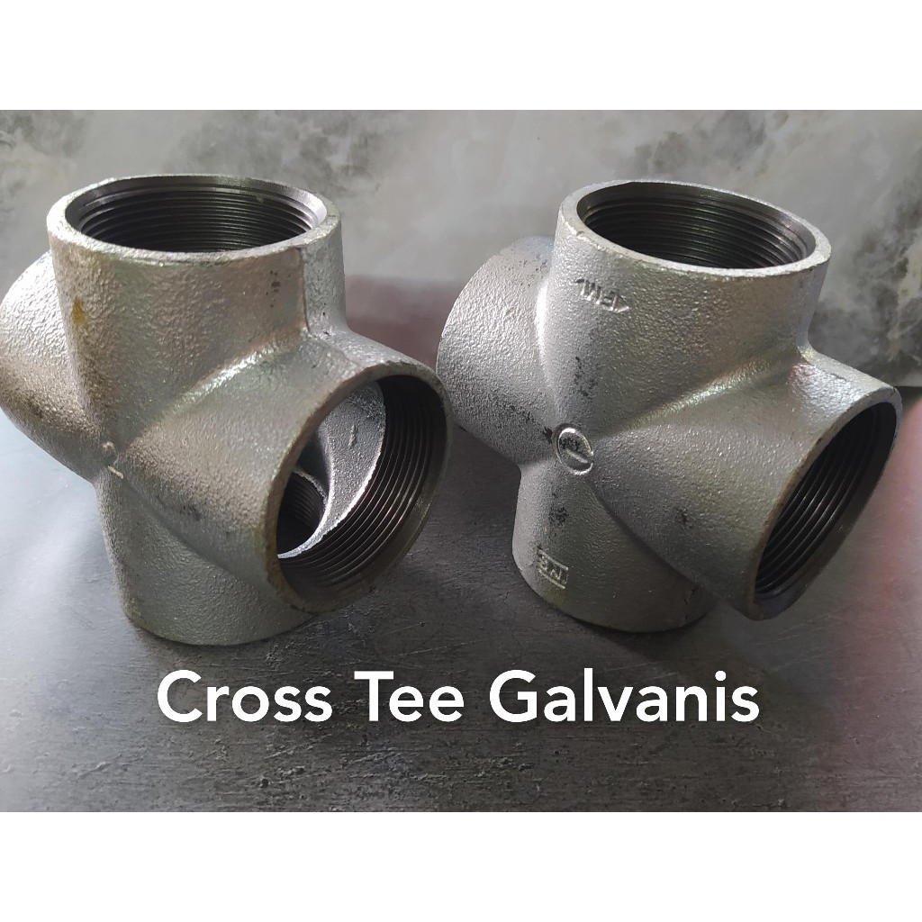 Cross tee galvanis 2" / sambungan 4 arah galvanis / 4 way Tee / Double Tee Besi