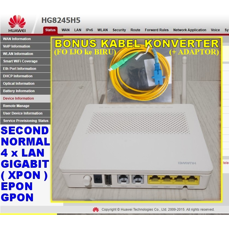 HG8245H5 HUAWEI GIGABIT MODEM XPON LAN 4GE WIFI SECOND BEKAS HG8245H5 FIRMWARE MERAH