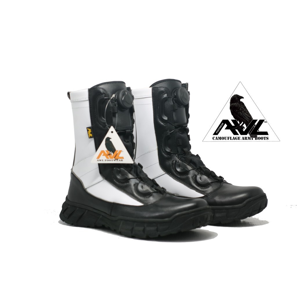 AWL FOOTWEAR Sepatu pdl tali putar provos tni full kulit asli doff sol weba reflika boa