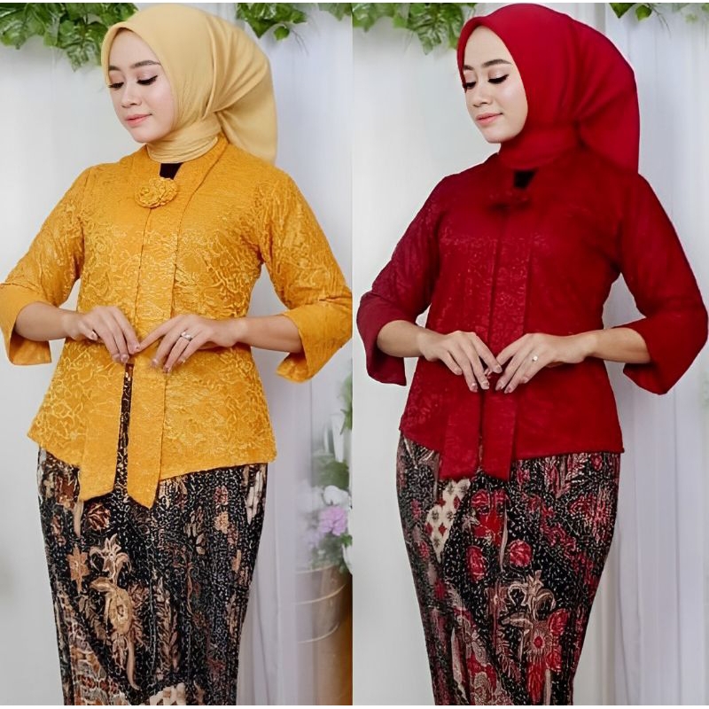 Kebaya Jumbo Ld 130 4L XXXXL Kebaya Modern Kutubaru Floy Brokat Lengan 7/8