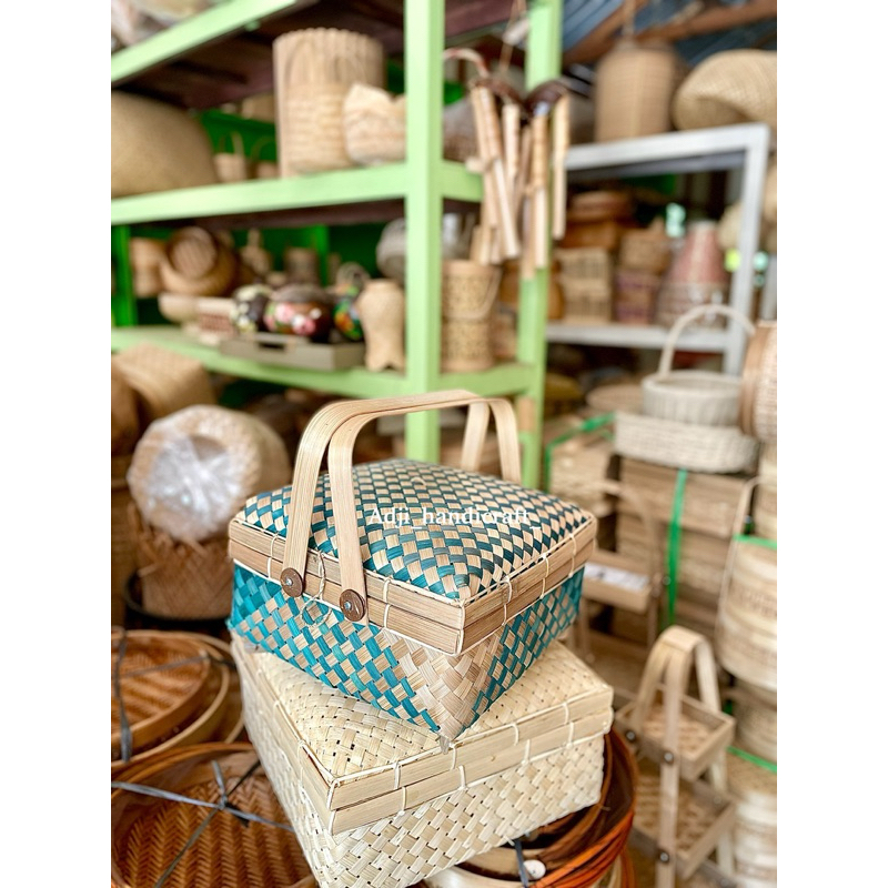 Sokase Bambu Double Handle Warna Hijau 20-30 cm | Wadah Hampers | Box Anyaman Bambu | Kerajinan Bamb