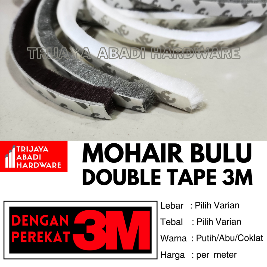 Moher Mohair Bulu Abu Muda 3M / Coklat Double Tape / Tanpa Perekat Door Seal Peredam Pintu Jendela