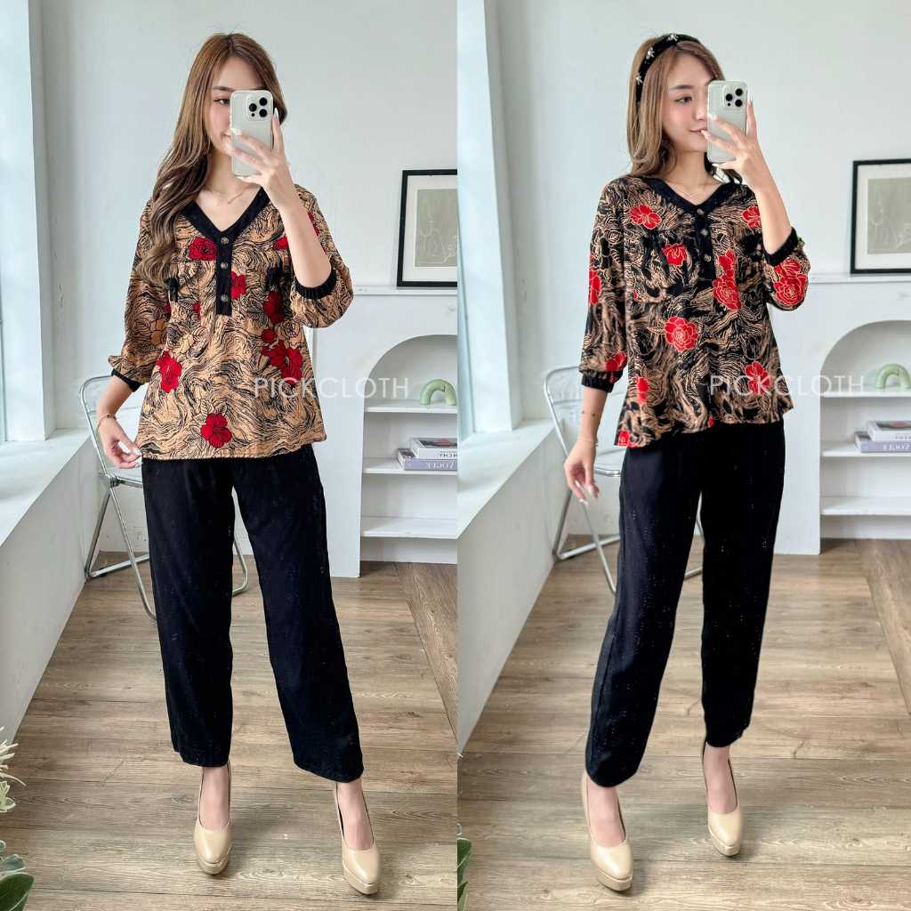 BERKATFASHION - one set wanita rayon twill jumbo terbaru kekinian / baju set celana murah kain lembu
