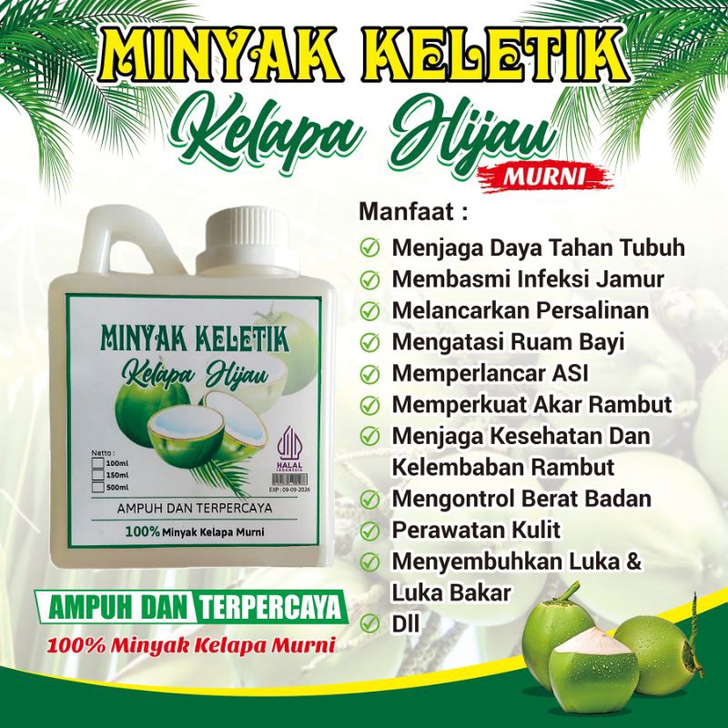 

Minyak Keletik 500 ml Minyak kelapa murni/minyak rambut bayi pelebat rambut bayi