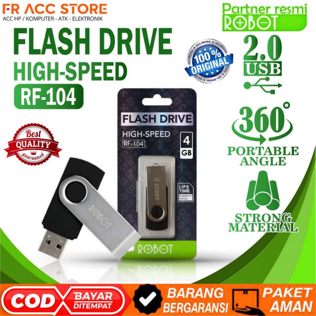 Flashdisk Robot RF104 4GB Flashdisk Original 4 GB Garansi resmi ROBOT