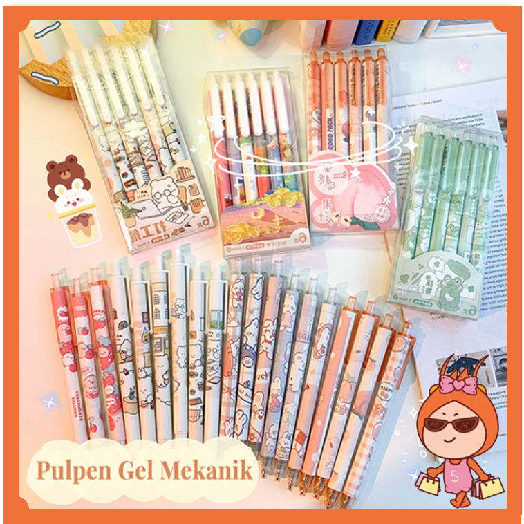 

S5809 Pulpen Gel Mekanik Lucu Karakter 6PCS / Set Pulpen Gel 6 Pcs / Ballpoint Mekanik Pulpen Set Isi 6 PCS / Pulpen