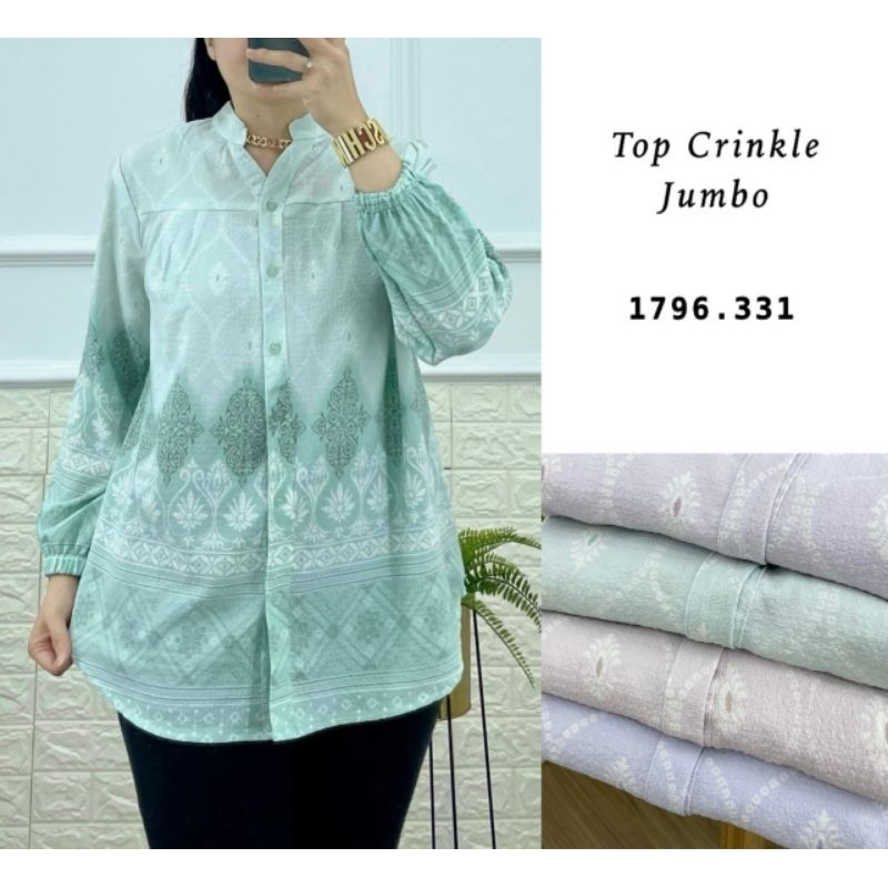 Blouse Wanita Kemeja Wanita Top Crinkle All Size Warna Random Wajik Batik Tengah Kerut