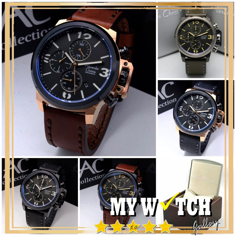 Jam Tangan Alexander Christie Pria AC 6280 Kulit Anti Air original terbaru mewah 2024