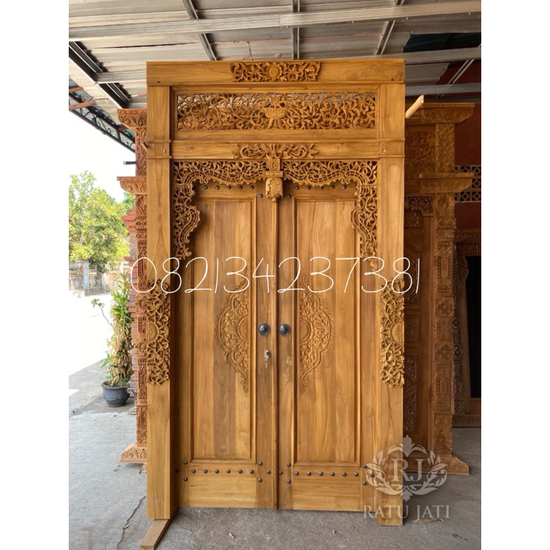 Pintu gebyok ukir minimalis jati premium model solo