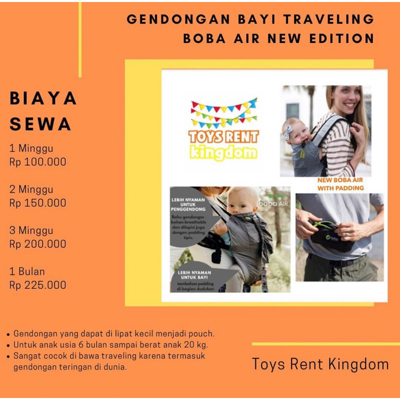 Sewa boba air with padding new edition / sewa rental gendongan bayi baby travel travelling murah sec