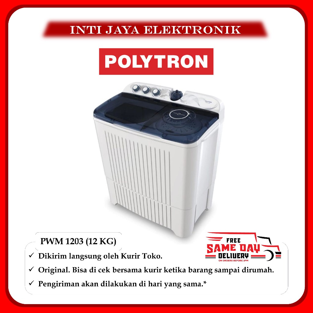MESIN CUCI POLYTRON 12 KG DUA TABUNG PWM 1203 12KG PWM1203
