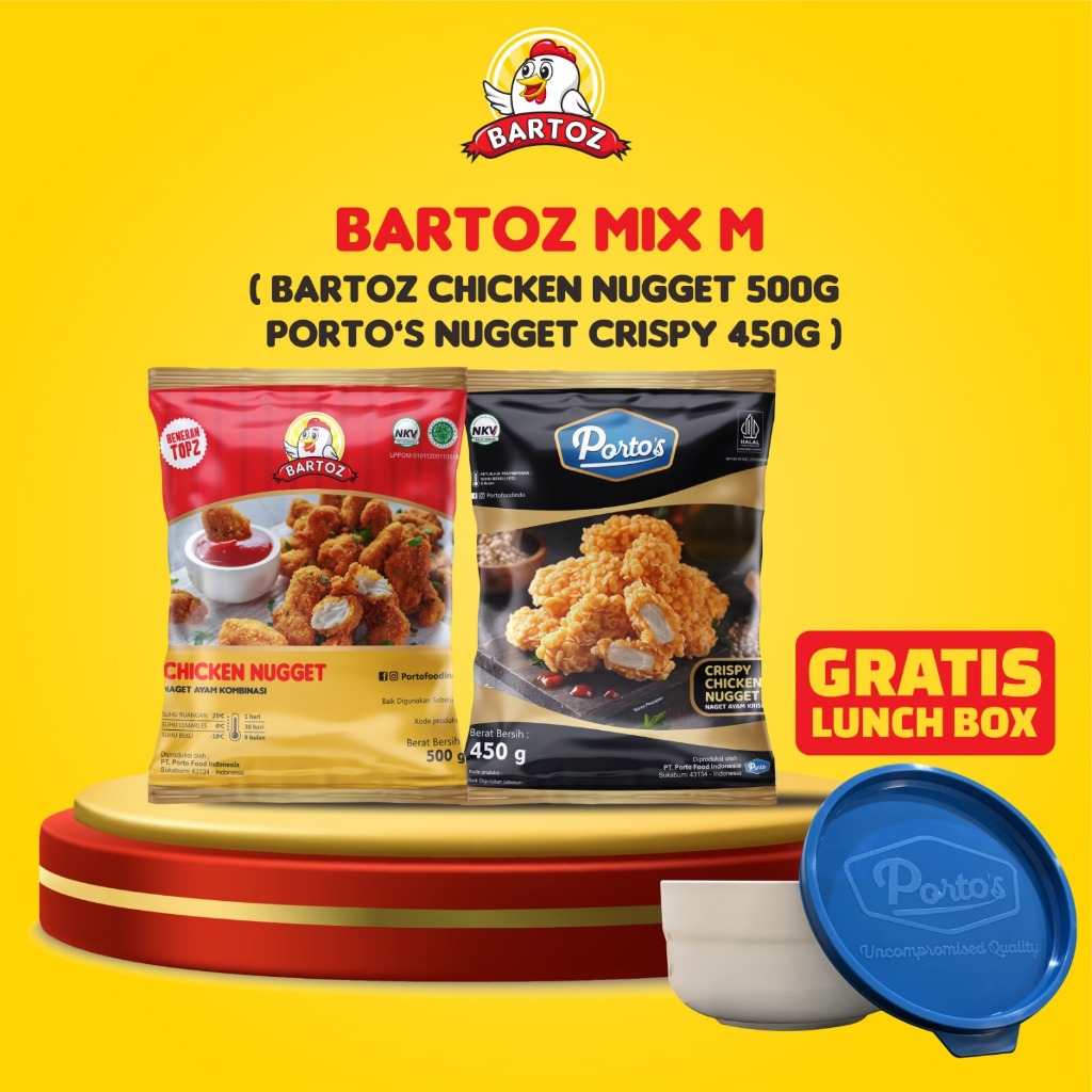 

[Free Lunch Box] Nugget Bundle - Bartoz Chicken Nugget Original 500 gr + Porto's Crispy Chicken Nugget 450 gr