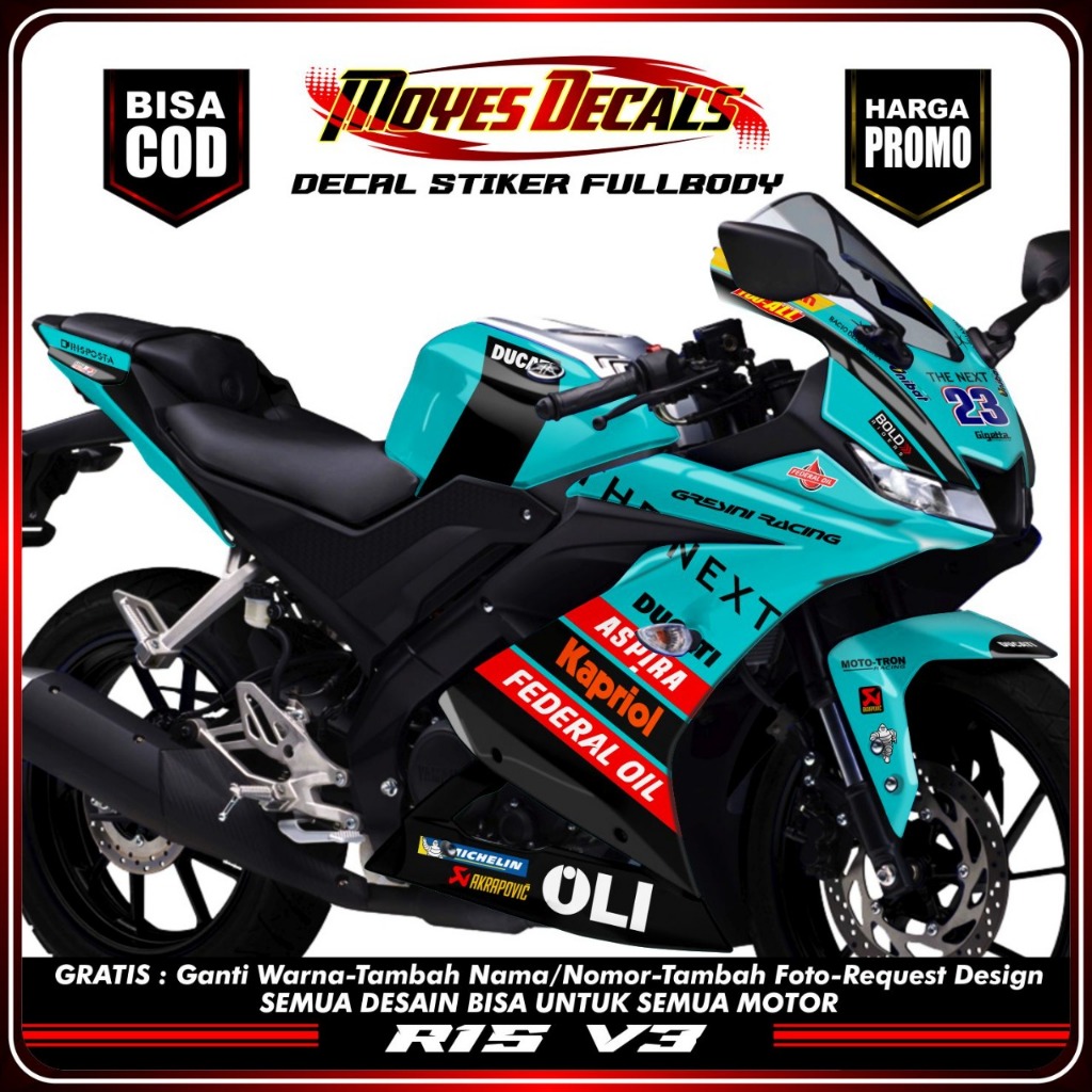 ⭐⭐⭐⭐⭐ LARIS MANIS AKSESORIS MOTOR R 15 V3 full body ( COD / bayar di tempat ) sticker r 15 v3 full b