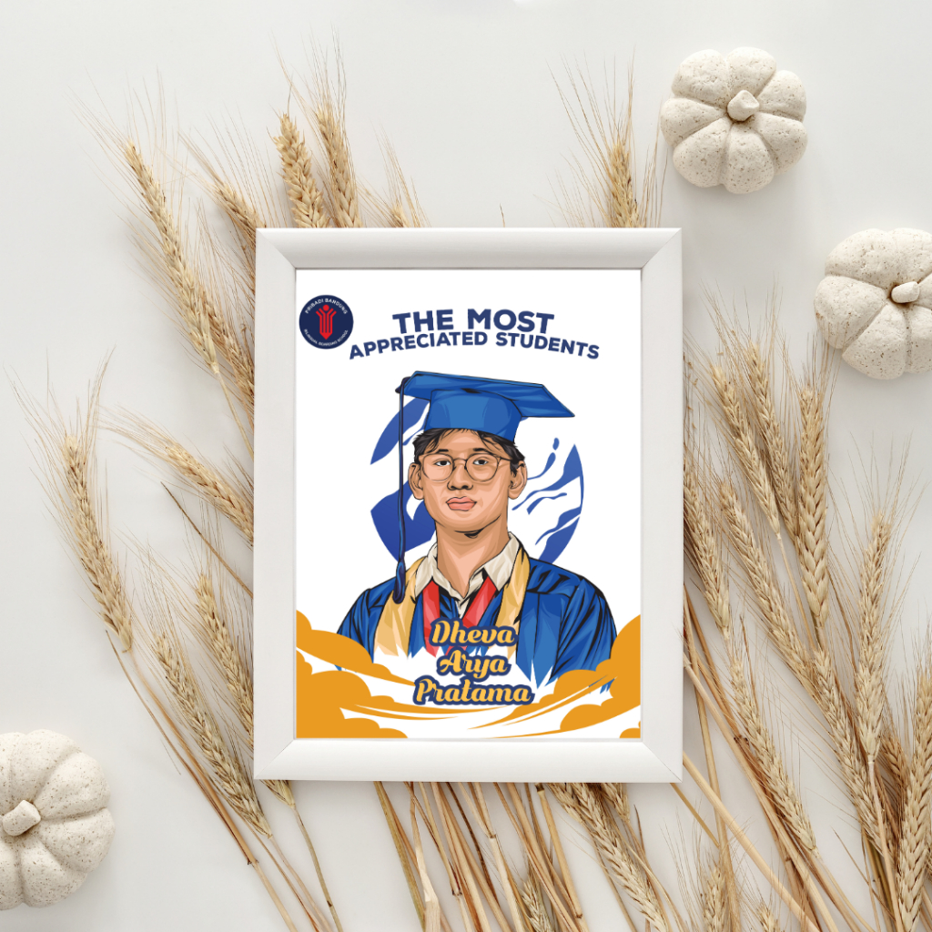 Gift Wisuda Lukisan Vektor Ilustrasi Lukisan Kartun + FIGURA KACA A4 Laminasi Glossy - Cocok Untuk K