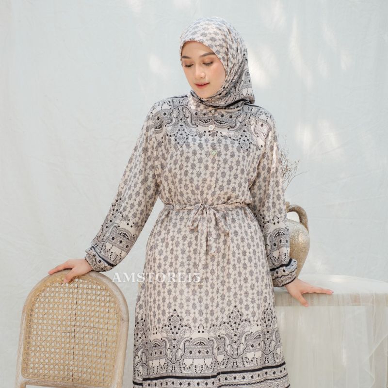 ALEENA TUNIK SET CELANA PLUS HIJAB TERBARU/SETELAN LONG TUNIK WANITA/TUNIK BATIK SET HIJAB/TUNIK BAH