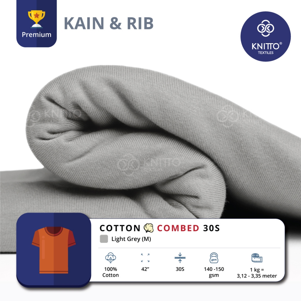KAIN COTTON COMBED 30S LIGHT GREY + RIB ( BAHAN KAOS ) - KNITTO