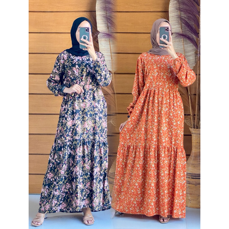 Gamis rayon jumbo murah Gamis jumbo murah Gamis jumbo LD 120 Gamis rayon jumbo motif bunga kecil Gam