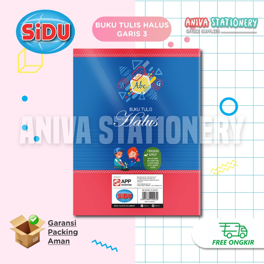 

SIDU BUKU TULIS HALUS SAMBUNG 3 GARIS 38 LEMBAR - 1 PACK = 10 BUKU