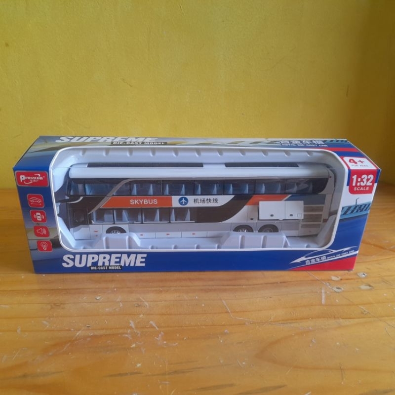 Diecast miniatur bus cakeo bus tingkat bus double decker skybus warna putih bahan besi