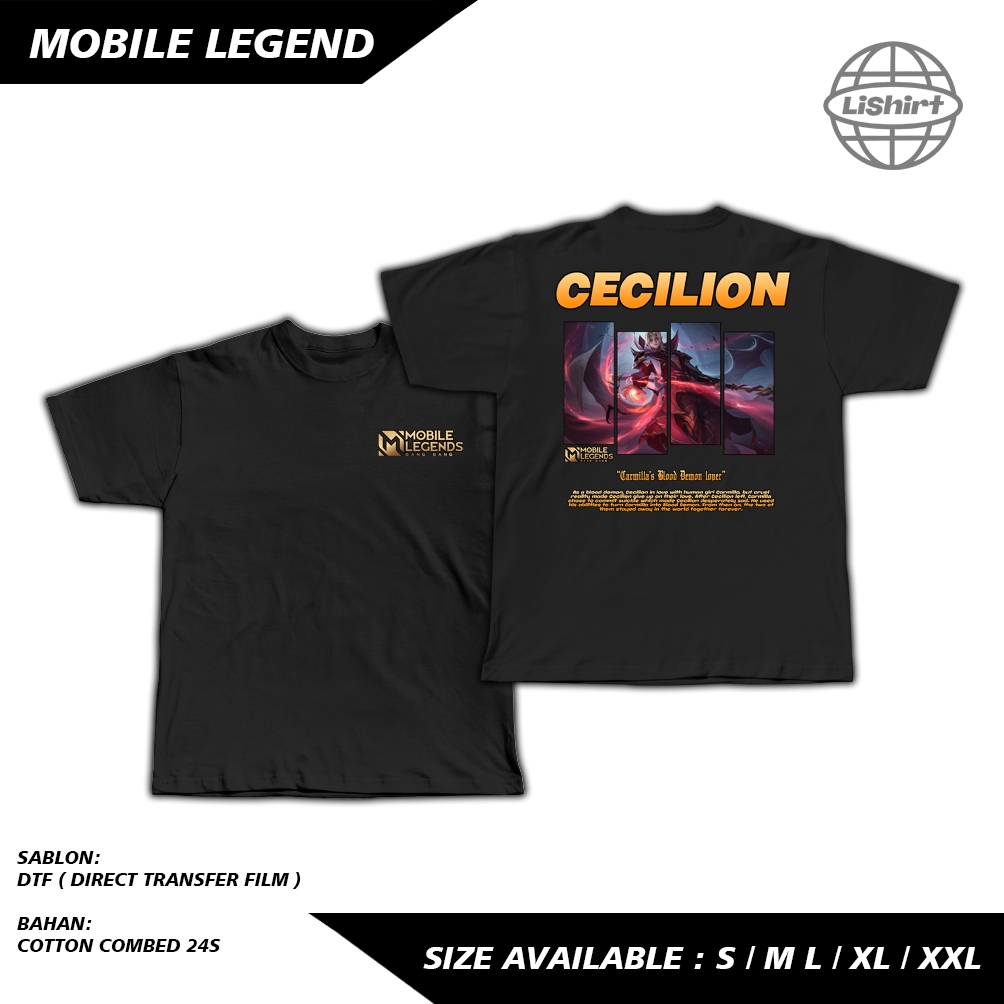 KAOS MOBILE LEGEND HERO CECILION - KAOS DISTRO - KAOS COTTON COMBED 24s NYAMAN DAN ADEM SABLON PREMI